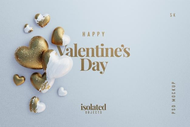 Free Happy Valentines Day Background Mockup With Decorative Love Hearts Top View Scene Psd