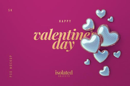 Free Happy Valentines Day Background Mockup With Decorative Love Hearts Top View Scene Psd