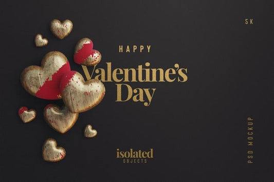 Free Happy Valentines Day Background Mockup With Decorative Love Hearts Top View Scene Psd