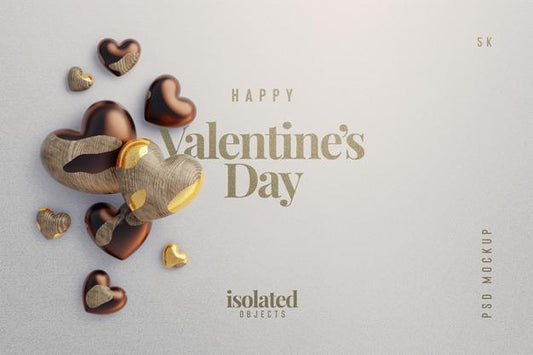 Free Happy Valentines Day Background Mockup With Decorative Love Hearts Top View Scene Psd