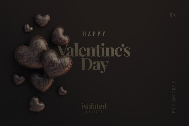 Free Happy Valentines Day Background Mockup With Wooden Decorative Love Hearts Top View Psd