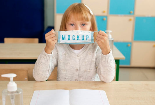 Free Little Girl Wearing A Medical Mask Mock-Up Psd