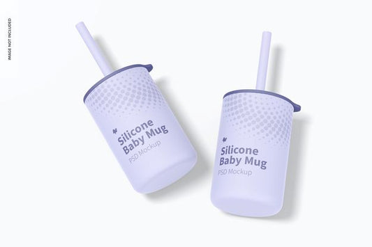 Free Silicone Baby Mug With Lid Mockup, Top View Psd