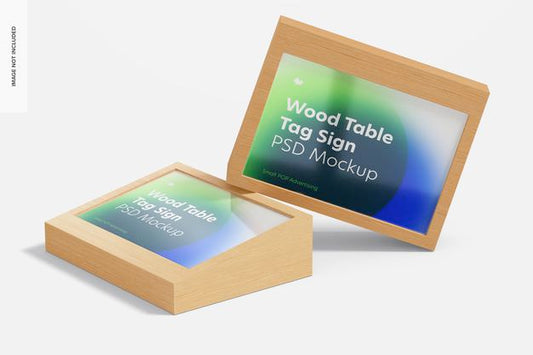 Free Wood Table Advertising Tag Signs Mockup Psd